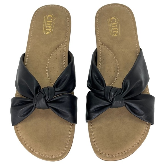 Cliffs White Mountain Favorite Black Faux Leather Womens Slide Sandals Size 10M - Picture 6 of 16